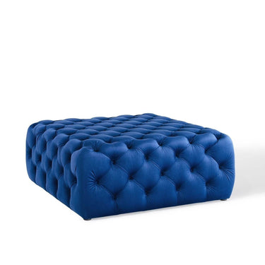 Luxurious Navy Blue Velvet Squared Chesterfield Footstool for Elegant Living Rooms - UK Luxury Furniture